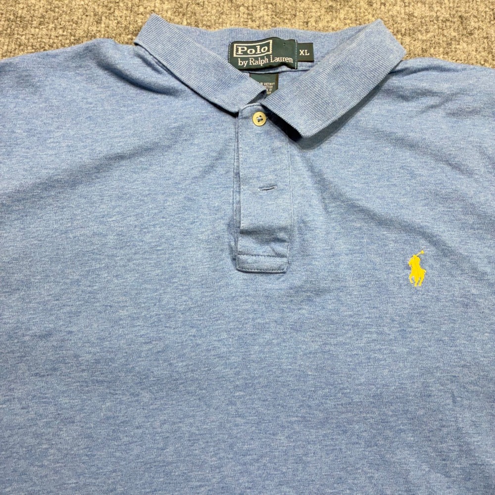 Polo Ralph Lauren Polo Shirt‎ Mens XL Blue Heather Yellow Pony Short Sleeve
